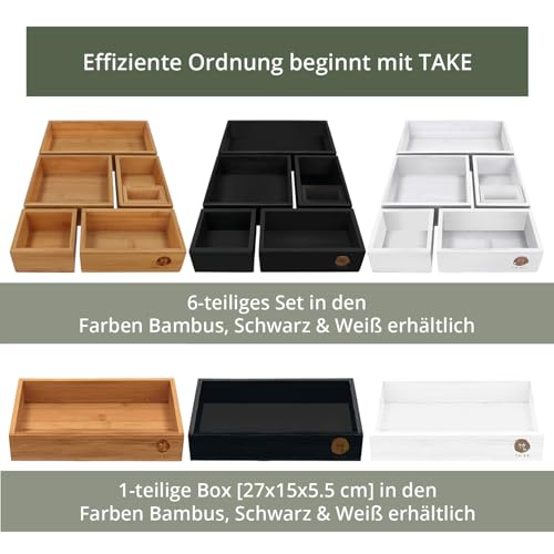 TAKE® 1-teilige Bambus Box weiß [27x15x5.5cm] - 100% Natur Bambus Aufbewahrungsbox Holzkiste für Küche, Büro und Bad Organizer, Aufbewahrungsbox für mehr Ordnung, Ordnungsbox (weiß)