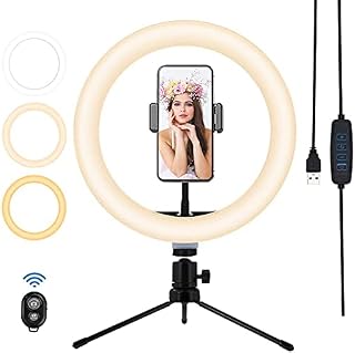 HONZEE自撮りスタンド 化粧ライト LEDリングライト10インチ卓上ライト3モード10段階調光ライト 26cm/10インチ卓上ライトBluetoothリモコン美容化粧/YouTube生放送/ビデオカメラ/カメラ写真/ビデオ照明キット撮影用ledリングライト 三脚(10")