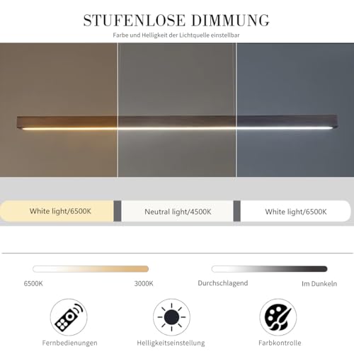 Lampe à suspension linéaire LED moderne bois intensité variable télécommande