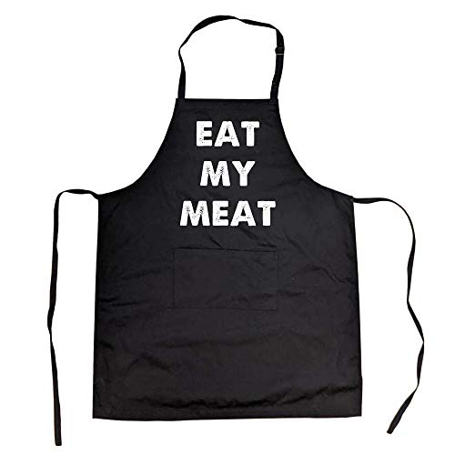 Crazy Dog T-Shirts Funny Grilling Apron for Men – Eat My Meat BBQ Apron with Bold Quote – Black Cooking Wear with Pocket – Novelty Gear for Backyard Grillers Chefs and Barbecue Kings