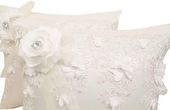 Miniatura 3 de Juego de 2 almohadas de rodilla de color marfil almohadas bordadas de Nuestra Boda almohadas de rodillas de satén y encaje marfilplata 2 unidades