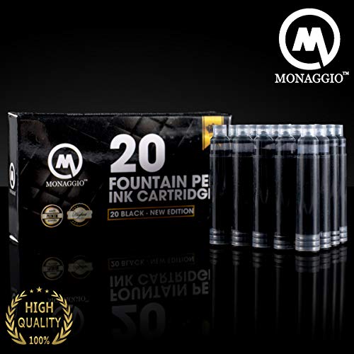 Vivid Black Ink Cartridges For Fountain Pens. Amazing Big Pack Of 20 Short International Standard Size Cartridges. Perfect For Calligraphy Pen. Universal Fine Design With Incredible Long Lasting Color #TOP2