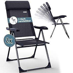 Casaria Tuinstoelen Set van 2 Opvouwbare 7-voudig Verstelbaar Aluminium Met Hoge Rugleuning Reclining Functie Opvouwbare Balkonstoel Campingstoel Opvouwbare Stoel Met Hoge Rugleuning
