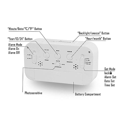 Image of HNY White Digital Alarm Clock Table Clock for Students, Home, Office, Corporate with Automatic Sensor, Date & Temperature