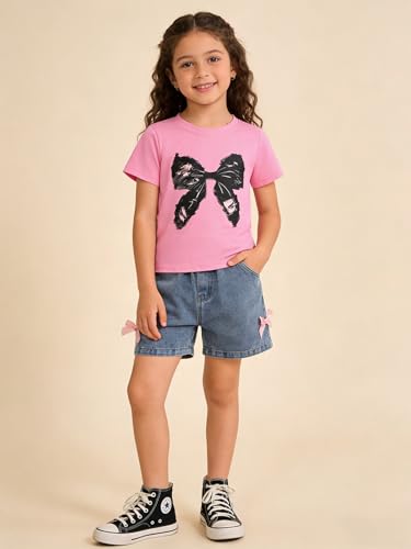 Image of Kids Toddler Girls Summer Clothes Leopard Butterfly Print T-Shirt + Belted Denim Jeans Shorts 3PCS Outfits