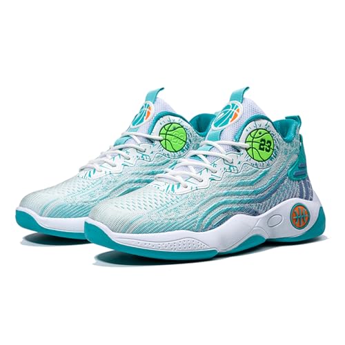 Men's High-Top Non-Slip Lace-Up Fashionable Basketball Shoes with Breathable Mesh, Lightweight, Non-Slip and Shock-Absorbing Sports Shoes Suitable for Outdoor Sports and Gym Exercise