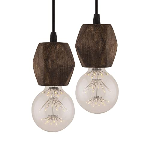 Image of HomesakeWooden Walnut Finish Hanging Holder Lamp, Hexagon, Set of 2