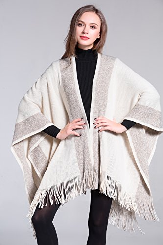 ZLYC Women's Shawl Golden Trim Knit Blanket Wrap Fringe Poncho Coat Cardigan2