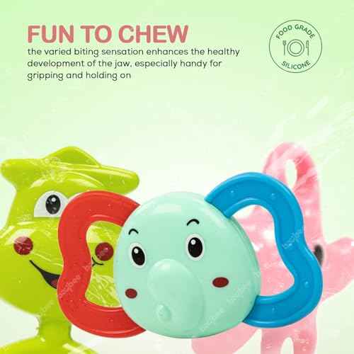 Image of Baybee 5 Pcs Baby Rattle Teether Toy Set for Newborns | Soft BPA Free Food Grade Silicone Teething Toys | Colorful Infant Rattles & Chew Toys for Babies 3+ Months | Safe Baby Essentials Gift Pack
