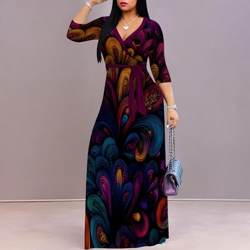 Image of Women Plus Size 3 /4 Sleeve V Neck Maxi Dress with Pockets | Soft fabric relaxed fit three quarter sleeve v neck with pockets for party and daily wear