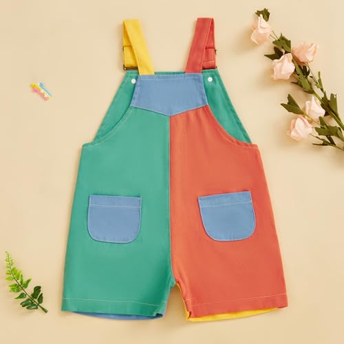 Toddler Boy And Girls Colorful Overalls Patchwork Suspender Shorts Adjustable Straps Romper Summer Loose Pants2