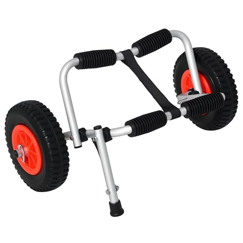 HOMCOM Carrello Porta Kayak, Trolley Carrello Porta Canoa Pieghevole in Alluminio con Imbottiture Antiscivolo
