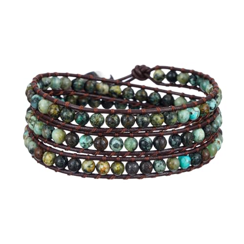 Image of Plumiss Women Boho Handmade Natural Stone Crystal Leather Bead Wrap Bracelets Collection