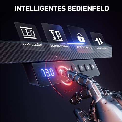 Höhenverstellbarer Schreibtisch 120 x 60 cm,Gaming Tisch mit LED,Elektrischer Schreibtisch,Steh-Sitz Tisch mit Kohlefaseroberfläche, Elektrisch Computertisch mit 3-Funktions-Memory, Schwarz – Bild 6