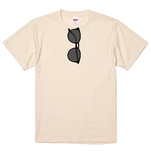 [いろどりTシャツアイシー] サングラス(黒) tシャツ だまし絵 おもしろ 面白 コスプレ 衣装 仮装 子供 コスチューム ギフト プレゼント かわいい イラスト (M, ナチュラル-前面プリント) - いろどりTシャツアイシー - 商品画像