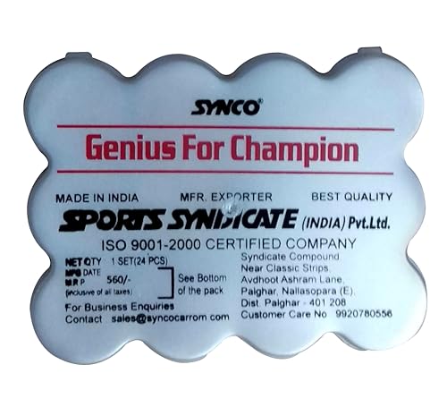 Image of Synco Professional Wooden Carrom Coins Set | 24 Carrom Board Coins in Special Case (Genius for Champion)