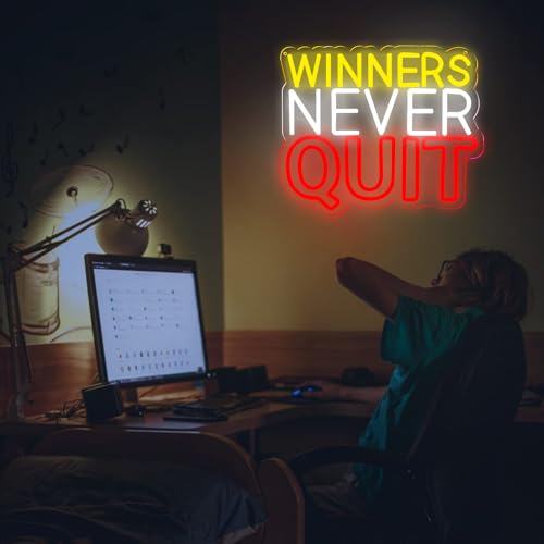 Image of Pugna Winners Never Quit Neon Signs for Wall Decor Neon Lights for Bedroom Led Signs Suitable for Dormitory Man Cave Christmas Gift