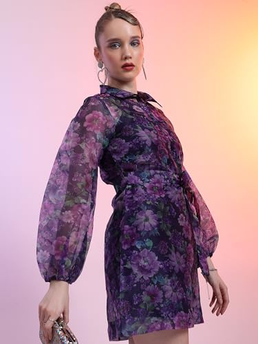 Image of Tokyo Talkies Women's Long Sleeves Shirt Collar Printed Dresses | Stylish Dresses | Casual Dresses