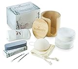 ecKoala® Set Desmaquillante – 16 Discos Desmaquillantes Lavables + caja de Bambú + Toallita Desmaquillante de Fibra Natural + Cotonetes Reutilizables + Esponja Konjac + Bolsa de lavado – Regalo Ideal