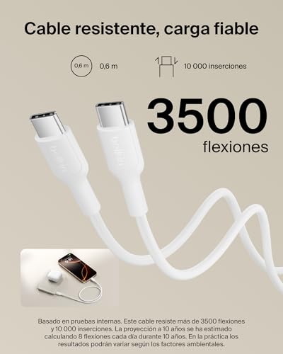 Batería externa Qi2 de 5000mAh Belkin BoostCharge con cable USB-C color beis 5