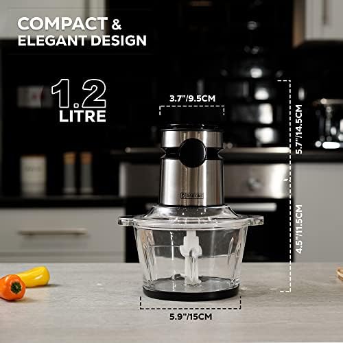 Daifort Electric mini Food Processors 1.2 L,2 speeds powerful 350W silent motor with Glass container, 4 Bi-Level SS Blades, Food chopper Slicer Dicer for Veggies Onions Garlic Nuts Salads, Food grade