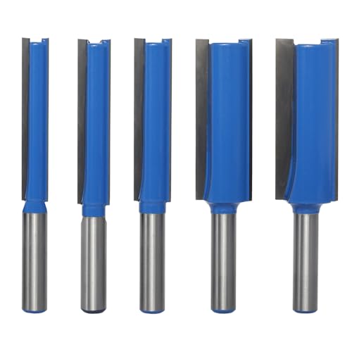 AKYLIN Lot de 5 Fraises Droite Defonceuse à Tige de 8 mm, Fraise droite à queue, Diamètre de Coupe 8/10/12/18/20 mm, Fraise Droite pour le Travail du Bois