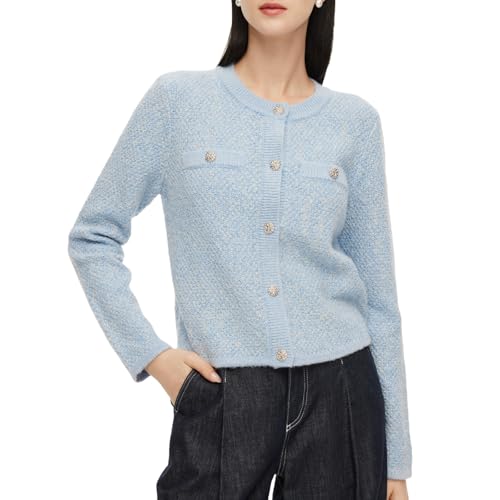 Image of GOELIA Women Wool Blend Lightweight Cardigan Sweaters 2026 Spring Business Casual Solid Long Sleeve Knitted Cardigan Top
