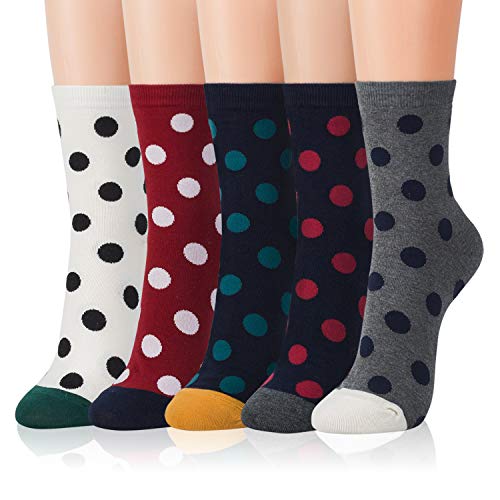 Kikiya Socks 5 Pairs of Womens Pattern Design Crew Socks Sugar | Colorful Socks For Women | Polka Dot Socks | Cute Womens Socks | Fashion Socks Women | Fun Womens Socks | Designer Socks | Funky Socks