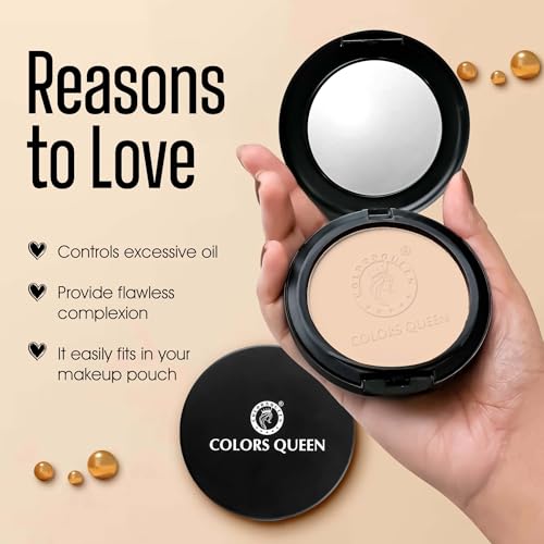Image of Colors Queen Luminous Silk Compact Powder with Argan Oil - 10g | Oil Control, Matte Finish & Lightweight Formula | Long Lasting Compact Powder for Face Makeup (Rose Blush)
