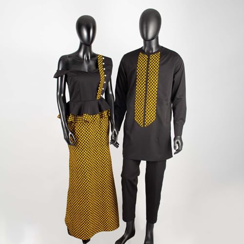 African Sexy Beading Long Dresses for Women Matching Couple Outfits Dashiki Men Clothes Shirt and Pant Sets2