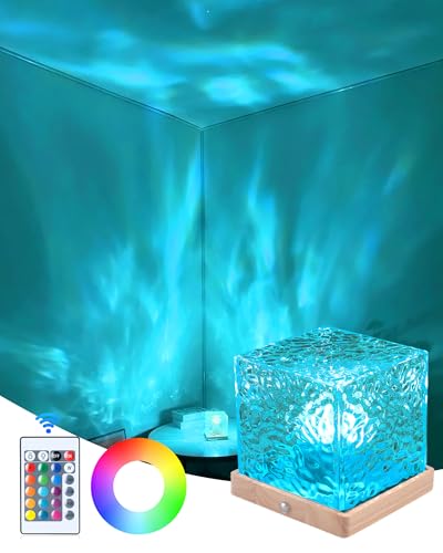 Deogos Mood Lighting,Rechargeable Northern Lights Cube Ambient Lighting Ocean Wave Projector Light Aurora Glow Lamp,16 Colors Gradual Rotating with Remote Control for Bedroom Game Room Decor - Large