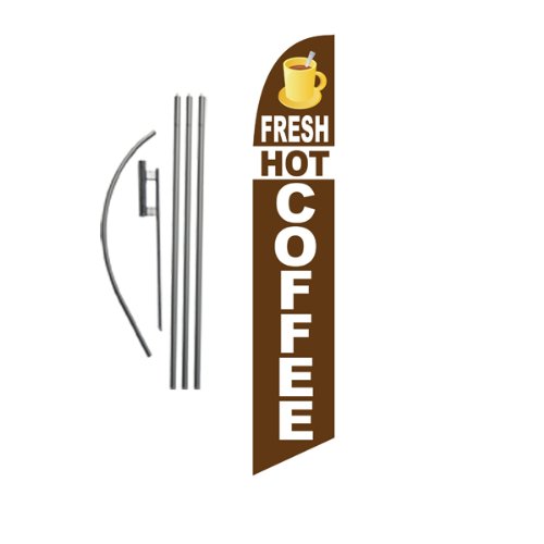 Fresh Hot Coffee Advertising Feather Banner Swooper Flag Sign With Flag Pole Kit And Ground Stake #TOP6