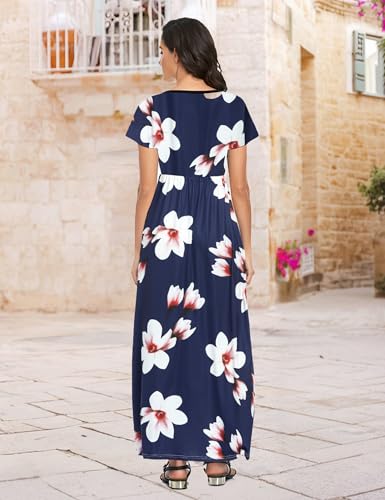 Image of Lacavocor Womens Short Sleeve Maxi Dresses Empire Waist Long Dress