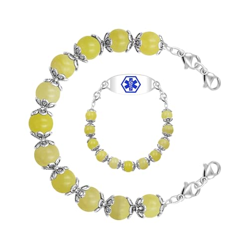 Image of Interchangeable DIY Semi-Finished Medical Alert Bracelet - 8mm Natural Stone Bead Adjustable Dual-Use Bracelet - YA5062