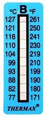 Thermax Temperature Indicating Label Strips, Irreversible, 10 Level, 77 Deg C to 127 Deg C