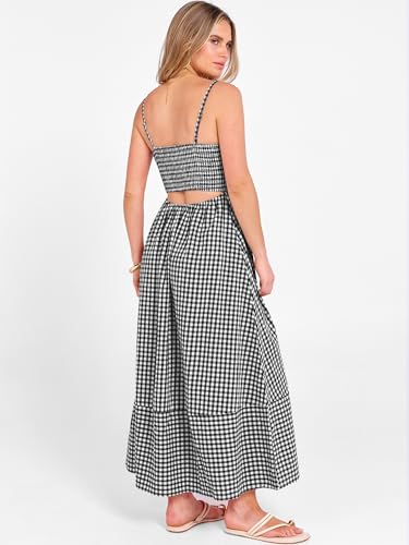 Image of Caracilia Womens Maxi Dresses Gingham Spaghetti Strap Back Smocked Flowy Long Sundress Summer Beach Vacation Clothes 2026