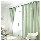 カーテン 遮光 一体型 2倍ヒダ 透かし彫り オーダー可能 北欧 かわいい おしゃれ (緑, 幅150cm 丈160cm (1枚))