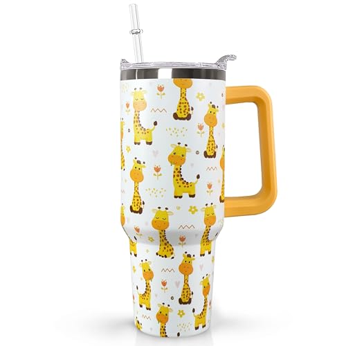 Ceovfoi 40 Oz Giraffe Tumbler With Lid and Straw, Stainless Steel Insulated Coffee Travel Mug, Giraffe Gifts for Lovers, Safari Decor Accessories