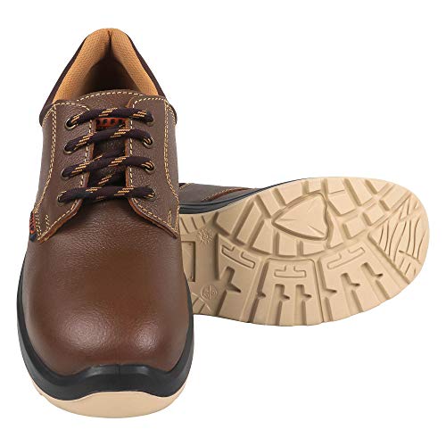 Coffer Safety AZ-82344 Formal Safety Shoe (Tan Leather Upper, Heat, Oil & Acid Resistant, 200 Joule Steel Toe Cap, Dual Density PU Sole) (Size 06 INDIA)