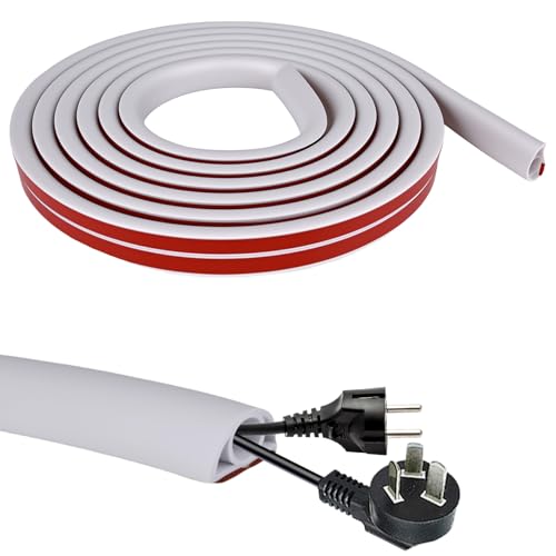 Canaleta de cable autoadhesiva de 3 m, canal de cable semicircular, canal flexible para cables, adecuado para la instalación de líneas eléctricas en casa, en la oficina y al aire libre (blanco)