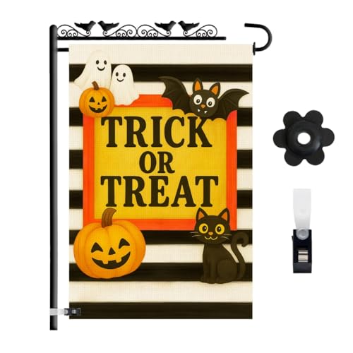 Trick or Treat drapeau de jardin en toile de jute pour sublimer votre décoration d'Halloween