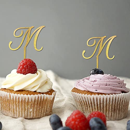Letter M Cupcake Toppers Monogram Initial Last Name For Wedding Anniversary Party Decorations Elegant Reusable Botanical Wreath Customize Your Own Cupcake Toppers Bachelorette Gifts 6Pcs #TOP1
