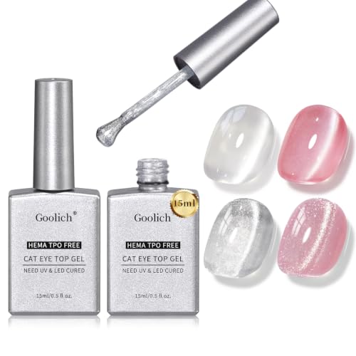 Cat Eye Gel Top Coat Set, 2Pc 15ML HEMA TPO Free Magnetic Top Gel Polish