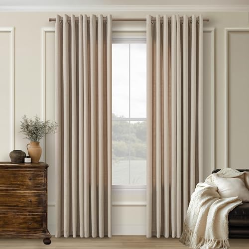 Seeluck Taupe Semi Sheer Flax Linen Bronze Grommet Curtains for Living Room