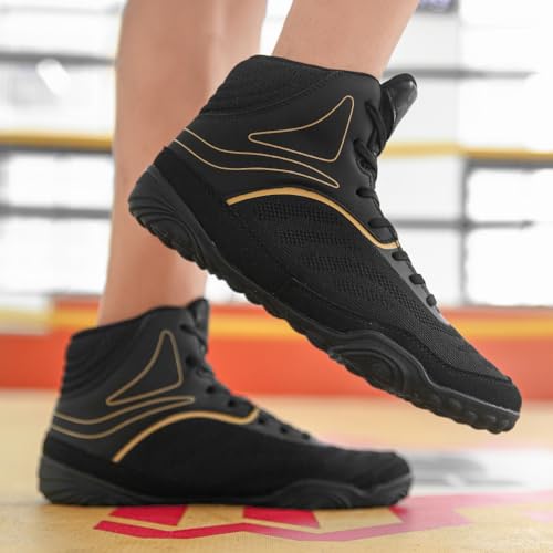 Image of THESTRON Men's Professional Boxing Wrestling Shoes Breathable Fighting Training Boots Male Combat Shoes Man High Top Fitness Sports Sneakers