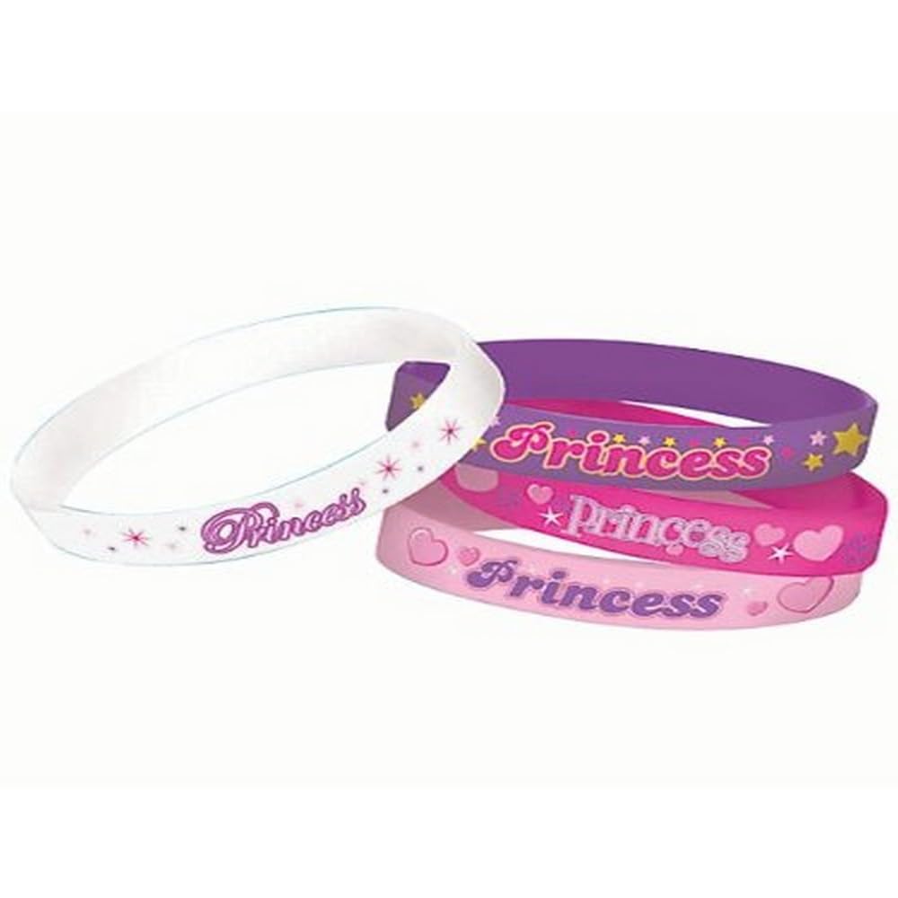 Amscan Sparkling Princess Rubber Bracelet Birthday Party Accessory Favors (4 Pack), 2 1/2