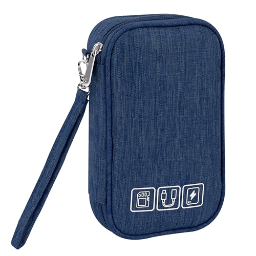 Tunejoy Borsa Accessori Elettronici Piccola Custodia da Viaggio per Cavi Organizer per Dischi rigidi Cavi di Ricarica Caricabatterie USB 18,5 * 11,5 * 2,5 cm Blu Scuro