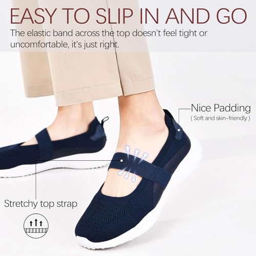 Image of HONHOLD Women's Mary Jane Knit Flats Breathable Walking Shoes