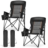 LET'S CAMP Oversized Camping Chairs 29.52' High Back Heavy Duty Lawn Chair Support 500LBS, Portable Collapsible Chair with Cup Holder, Side Pocket,2 Pack(Black)