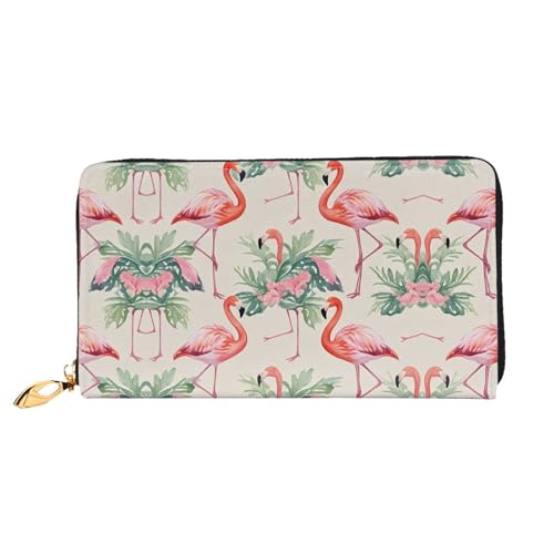 Portefeuille en cuir aquarelle flamant rose femme long porte-monnaie porte-cartes